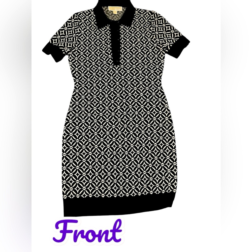Black and white Michael Kors button collared fitted dress